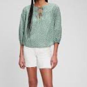 NWT GAP sage green floral Double Tie-Front Top sz S